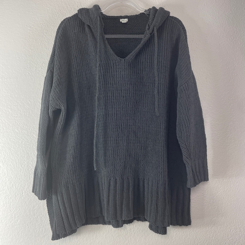 Aerie Chenille Oversized Hooded Sweater Small Dark Gray Cozy Gorpcore Casual